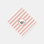 Gestreepte roze witte aangepaste monogram papieren servetten (Hoek)