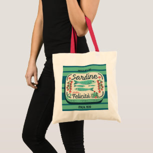 gestreepte sardines blauw en Blauwgroen Italiaans Tote Bag