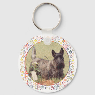 Gestreepte Schotse Terrier met Rozen Sleutelhanger