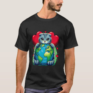 Gestreepte Scottish Fold Kat Earth Day Knuffel Lie T-shirt