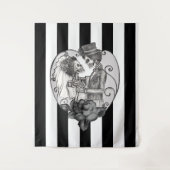 Gestreepte Skelet Liefdes Koppel Huwelijksdans Wandkleed (Voorkant)
