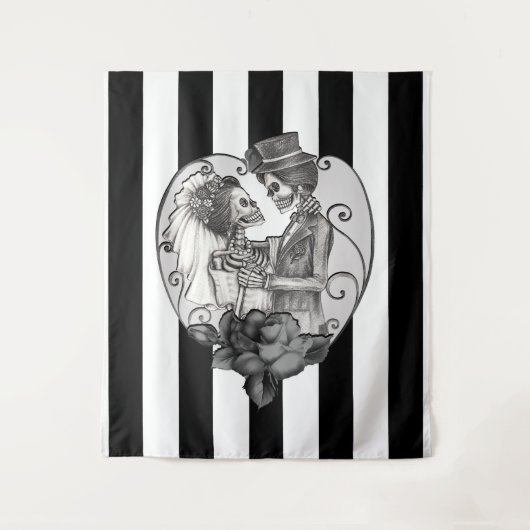 Gestreepte Skelet Liefdes Koppel Huwelijksdans Wandkleed (Voorkant)