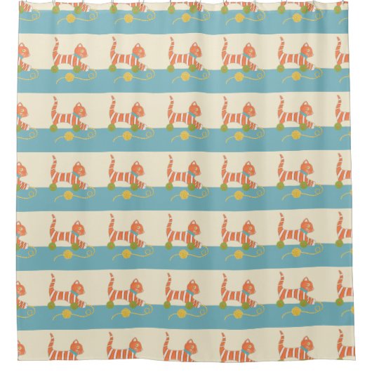 Gestreepte Speelgoed Kat met Kok van Koord Douchegordijn (Voorkant)