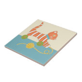 Gestreepte Speelgoed Kat met Kok van Koord Tegeltje (Zijkant)