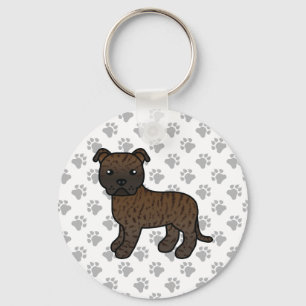 Gestreepte Staffordshire Bull Terrier Cartoon Hond Sleutelhanger