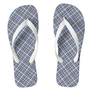Gestreepte stofprint grijsblauw geruit patroon teenslippers
