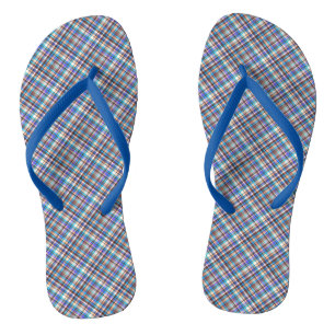 Gestreepte stofprint grijsblauwe geruite patroon teenslippers