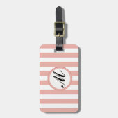 Gestreepte streep Roze Wit Monogram Bagagelabel (Voorkant verticaal)
