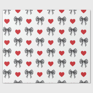 Gestreepte strik en hart cadeaupapier
