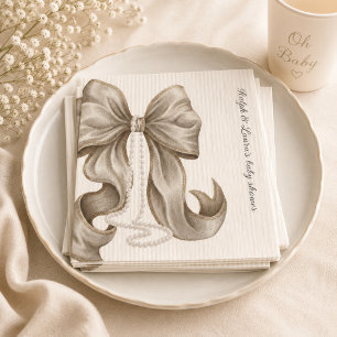Gestreepte strik ivoor parel baby shower servet