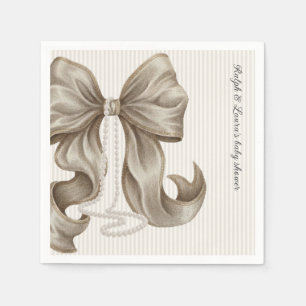 Gestreepte strik ivoor parel baby shower servet