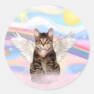 Gestreepte Tijgerkat Engel in Wolken Ronde Sticker