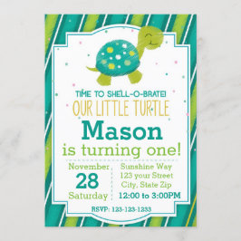 Gestreepte Turtle Verjaardag Uitnodiging (groen)