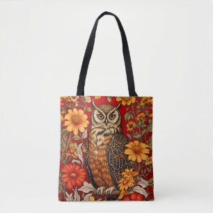 Gestreepte Uil En Zinnia Bloemen Draagtas