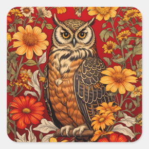 Gestreepte uil en Zinnia bloemen Vierkante Sticker