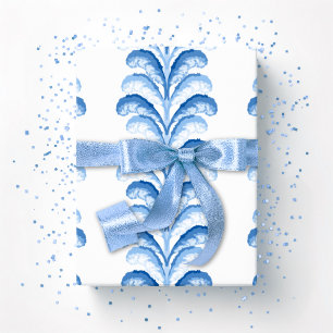 Gestreepte Verenfeest in Blauwe Porselein Cadeaupapier