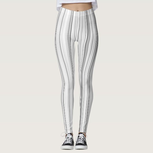 Gestreepte verticale strepen wit grijs licht grijs leggings (Voorkant)