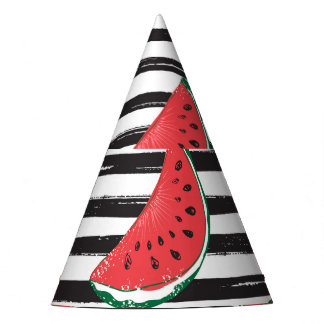 Gestreepte watermeloen,  naadloos patroon. feesthoedjes