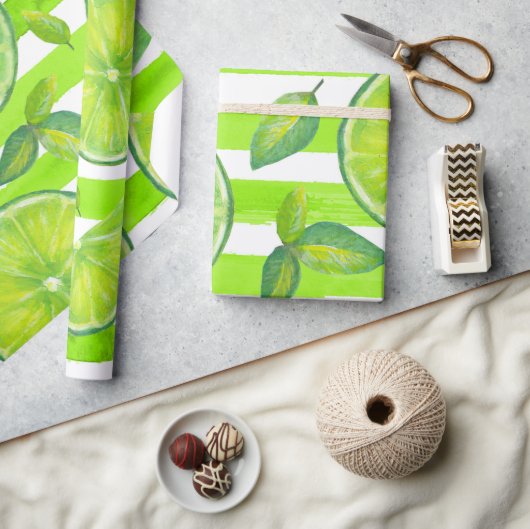 Gestreepte Waterverf Limoen Cadeaupapier (Crafts)