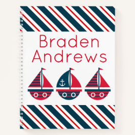 Gestreepte zeilboten Gepersonaliseerd rond Notitie Notitieboek