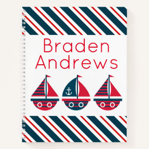 Gestreepte zeilboten Gepersonaliseerd rond Notitie Notitieboek