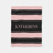 Gestreepte zwarte en roze aangepaste naam fleece deken (Voorkant)