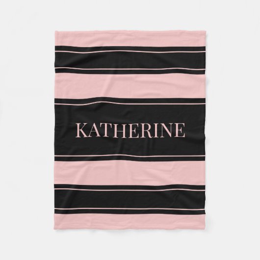 Gestreepte zwarte en roze aangepaste naam fleece deken (Voorkant)