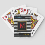 Gestreepte zwarte speelkaarten met monogram (Achterkant)
