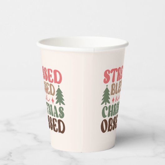 Gestresst, gezegend en geobsedeerd door Kerstmis Papieren Bekers (Rechts)