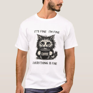 Gestresste Kattenkoffie – Alles Is Goed Humor T-shirt