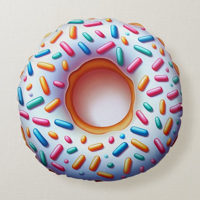 Gestrooid Donut Rond Kussen - Leuk en Realistisch (Voorkant)