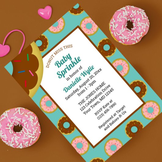 Gestrooide Donuts Aqua Blue Retro Baby Sprinkle Kaart