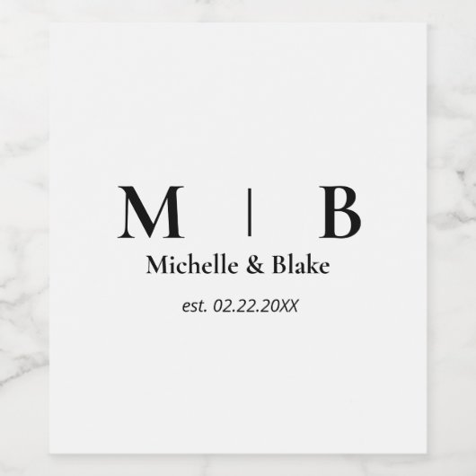 Gestroomlijnd & eenvoudig B/W Monogram Wijnlabel Wijn Etiket (Enkel label)