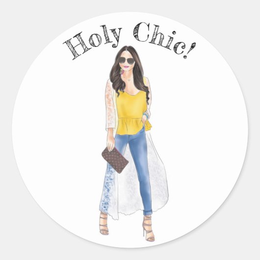 Gestroomlijnd "Holy Chic" Mode model Ronde Sticker (Voorkant)