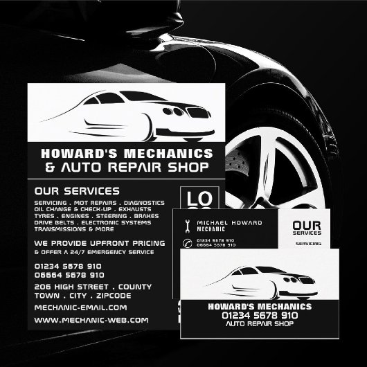 Gestroomlijnde auto Logo Auto Mechanic & Reparatie Flyer