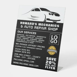 Gestroomlijnde auto Logo Auto Mechanic & Reparatie Reclamebord Met Voetstuk