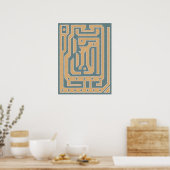 Gestructureerd Blauwgroen Beige Abstract Maze Art  Poster (Keuken)