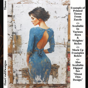 Gestructureerde Kunst, Elegante Dame in Blauw EL4L Tissuepapier