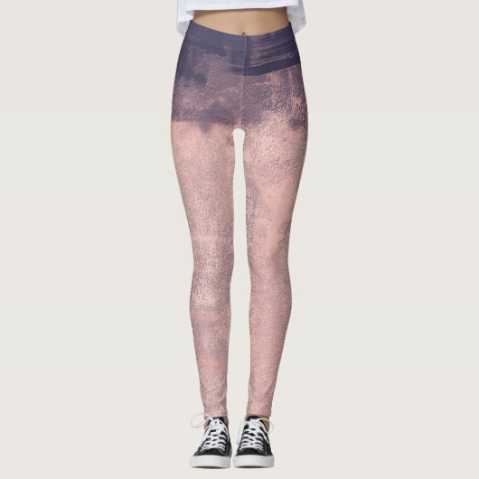 Gestructureerde kunststijl Roze 2 marineblauw Leggings (Voorkant)