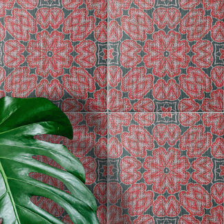 Gestructureerde rood wit grijs symmetrische geomet tegeltje