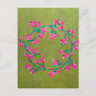 Gestructureerde roze bloemenkrans schildering  briefkaart