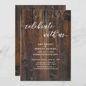 Gestucte Hout Handgeschreven Script Feest met Ons Kaart (Voorkant / Achterkant)