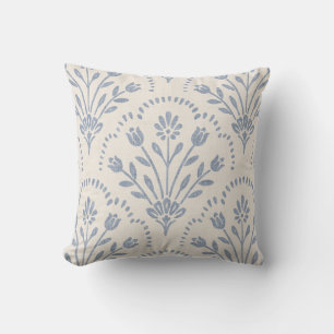 Gestuctuurd gedempt blauw bloemmotief met schelpra kussen