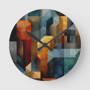 Gestuctuurde Geometrische Abstracte Blauwe Oranje Ronde Klok