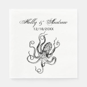 Gestyleerde Vintage Tekening van een Octopus #1 Servet
