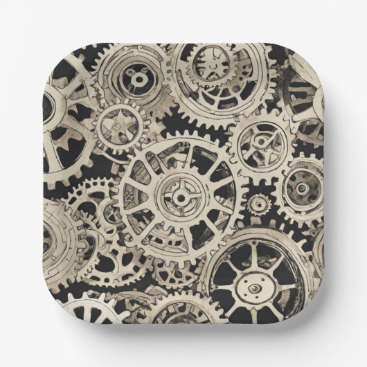 Get in Gear Robot Verjaardagsfeestje - Gears Papieren Bordje (Voorkant)