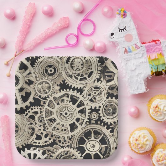 Get in Gear Robot Verjaardagsfeestje - Gears Papieren Bordje (Feest)