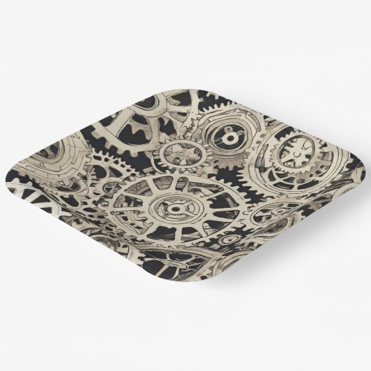 Get in Gear Robot Verjaardagsfeestje - Gears Papieren Bordje (Gebogen)