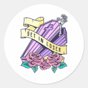 Get In Loser Coffin Pastel Goth Kawaii Halloween A Ronde Sticker