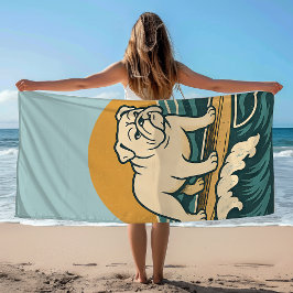 Get On Board Surfer Dog Retro Bulldog Surf Graphic Strandlaken